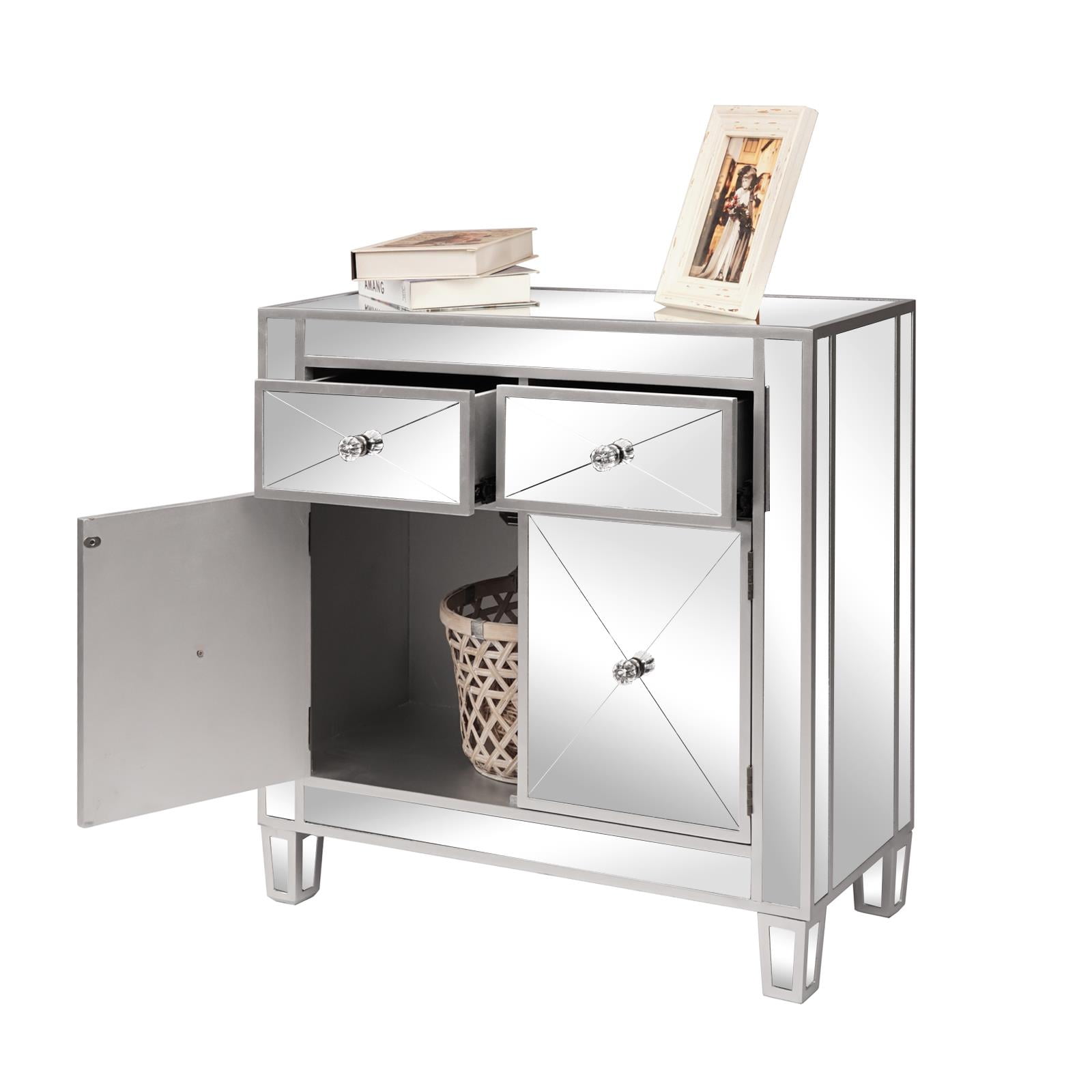 Zimtown Mirrored Mirrored Dresser Accent Chest Large Nightstand