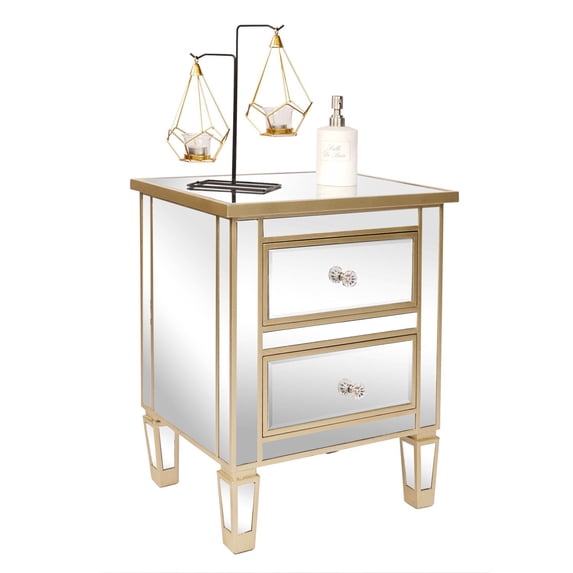 Zimtown Mirrored Nightstand 2 Drawer Modern Mirror End Table,Bedside Table for Bedroom, Living Room, Silver Frame with Gold
Borders