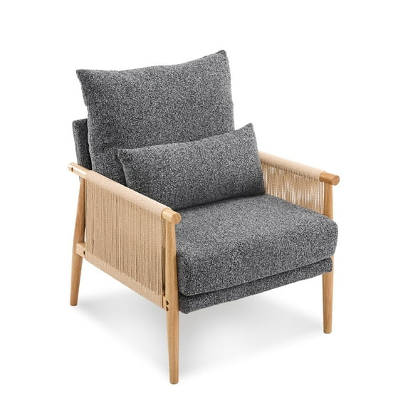 Zimtown Modern Accent Chair, Upholstered Armchair with Wooden Frame & Chenille Fabric, Comfy Lounge Chair for Living Room, Bedroom, Dark Gray