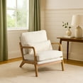 thumbnail image 1 of Zimtown Modern Armchair with Solid Wood Frame and Pillow, Comfort Chenille Upholstered Accent Chair for Bedroom or Living Room, Beige, 1 of 9