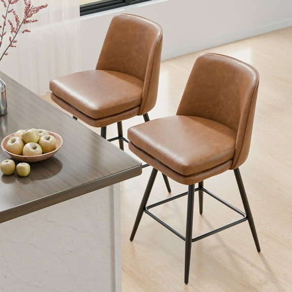 Zimtown Modern Bar Stools Set of 2, Swivel Barstool Counter Height Bar Chair, Kitchen Island Barstool 2 Pack, Light Brown
