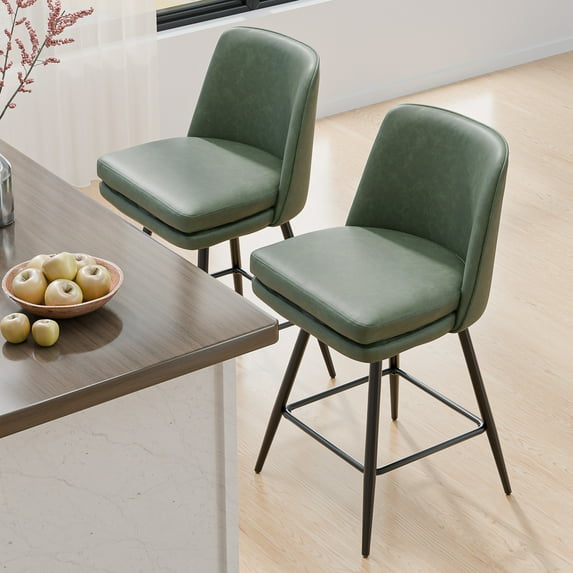 Zimtown Modern Bar Stools Set of 2, Swivel Barstool Counter Height Bar Chair, Kitchen Island Barstool 2 Pack, Retro Green