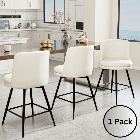 Zimtown Modern Barstools, 26" Counter Height Swivel Bar Stools Set with Cusion for Kitchen Island, Dining Room, Bar Chairs, Off-White