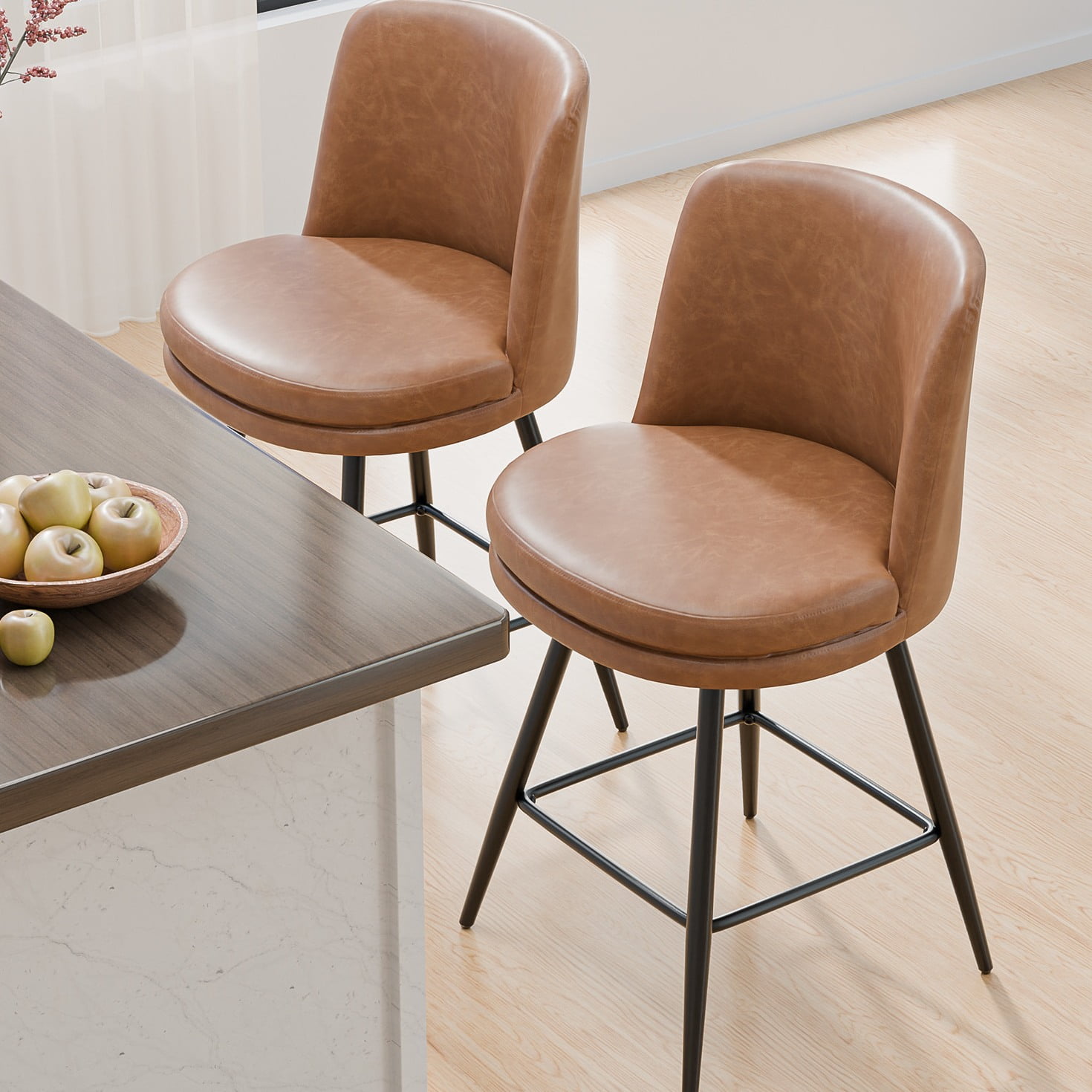 Zimtown Modern Barstools Set of 2, 26" Counter Height Swivel Bar Stools Set with Cushion for Kitchen Island, Dining Room, Bar Chairs, Tan Brown