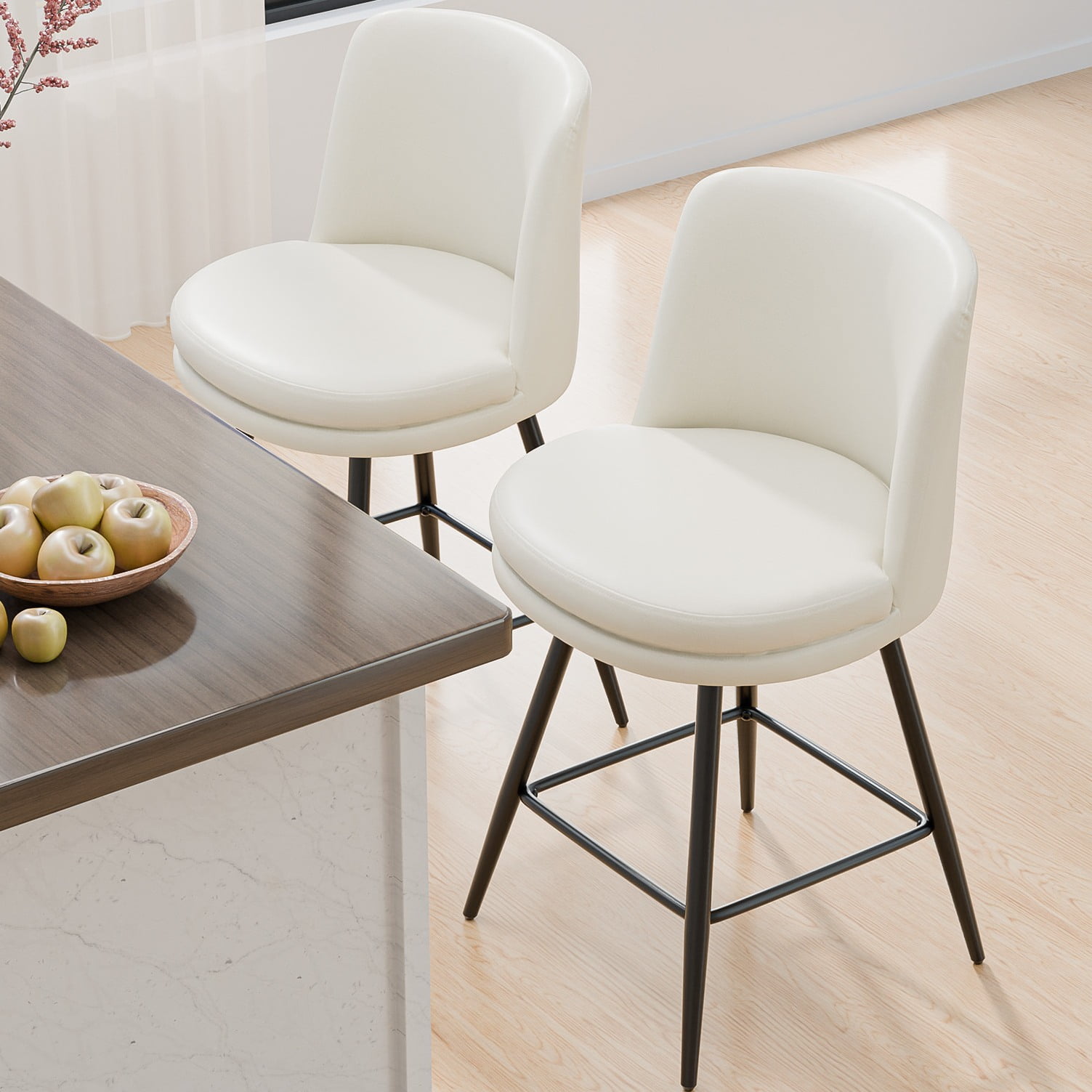 Zimtown Modern Barstools Set of 2, 26" Counter Height Swivel Bar Stools Set with Cusion for Kitchen Island, Dining Room, Bar Chairs, Off-White