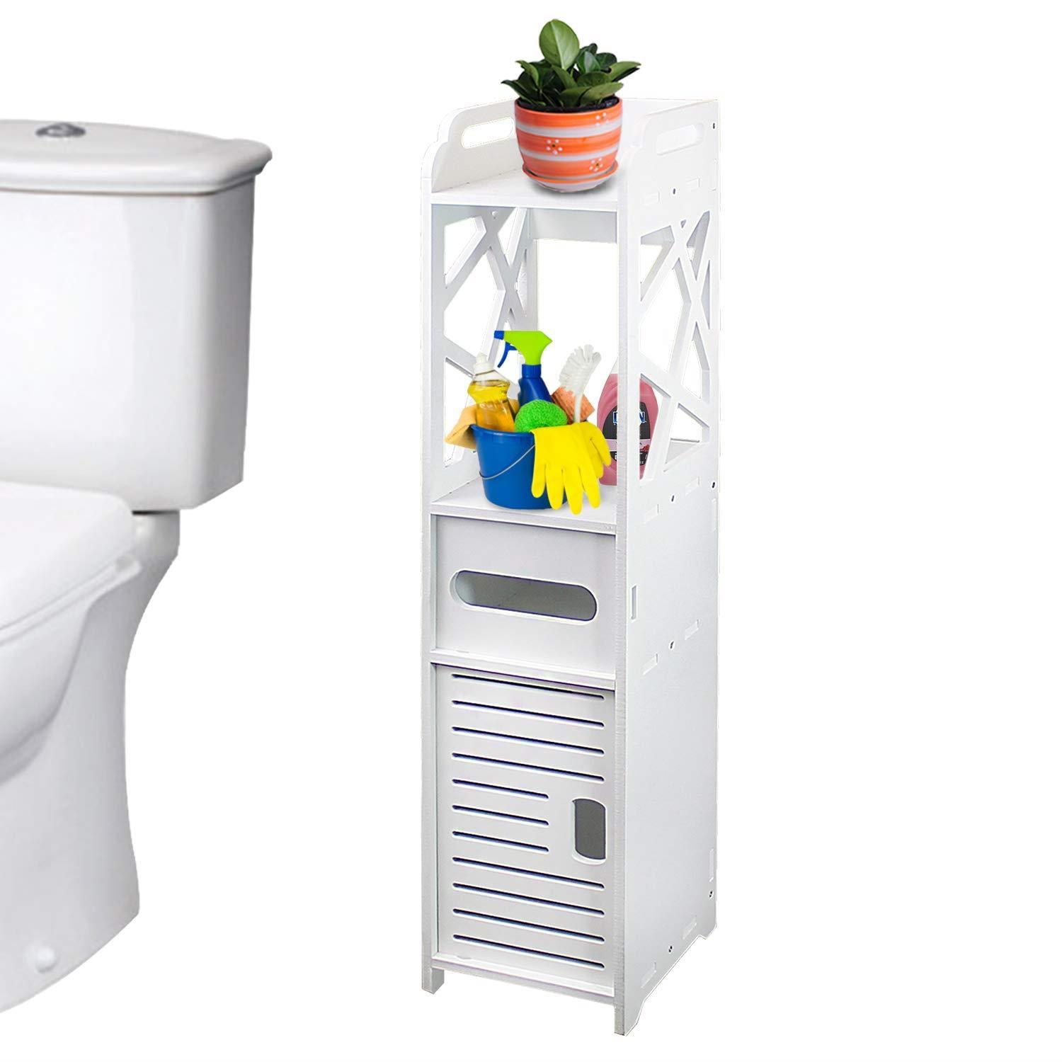 Zimtown Modern Bathroom Cabinet Storage Cupboard Wooden Slim Shelf Cupboard White New