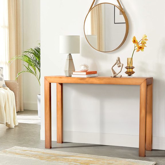 Zimtown Modern Console Table for Entryway, 46" Long Simplistic Sofa Table Narrow Hallway Foyer Table for Living Room, Honey Wood