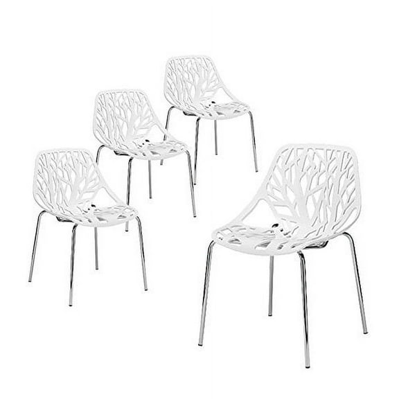 Zimtown Modern Dining Chairs (Set of 4),  Kid-Friendly Birch Chairs, Stackable Modern Chair, Mid Century Dining Chair White