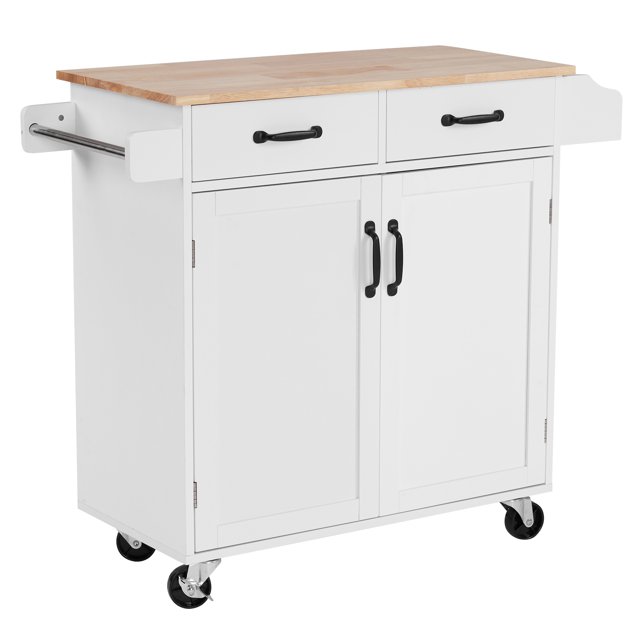 Zimtown Modern Rolling Kitchen Island Cart Wood Top Storage Trolley