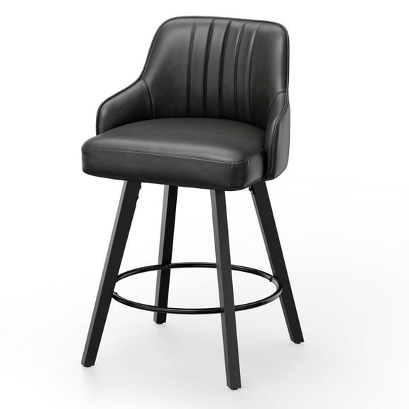 Zimtown Modern Swivel Barstools Set of 1, Padded PU Leather Bar Chairs 26" for Dining Room, Kitchen Island, Bar, Black