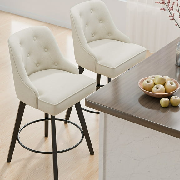 Zimtown Modern Swivel Barstools with Back, 26" Counter Height Bar Stools Kitchen Island Dining Chairs Set of 2, Beige