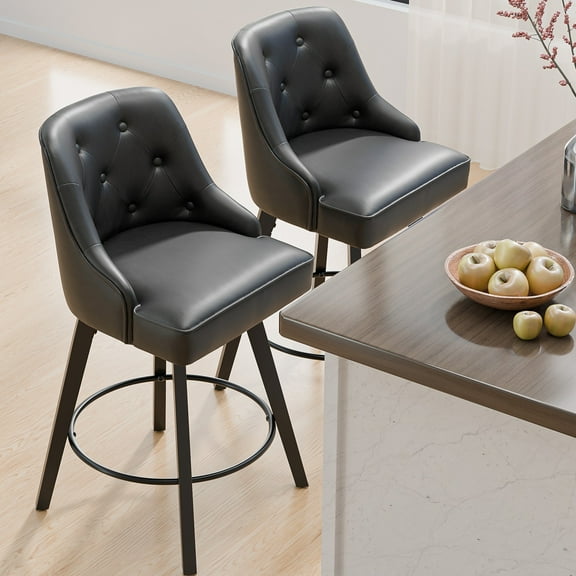 Zimtown Modern Swivel Barstools with Back, 26" Counter Height Bar Stools Kitchen Island Dining Chairs Set of 2, Black