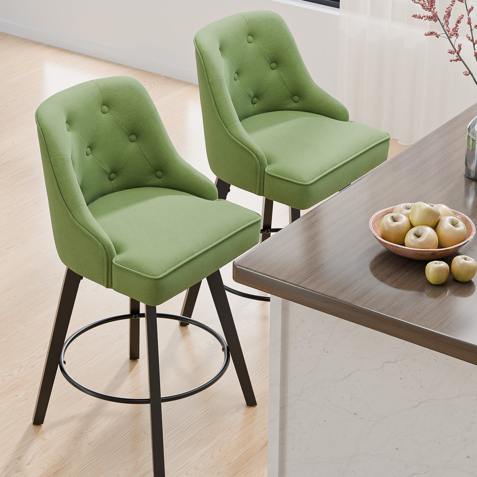Zimtown Modern Swivel Barstools with Back, 26" Counter Height Bar Stools Kitchen Island Dining Chairs Set of 2, Forest Green