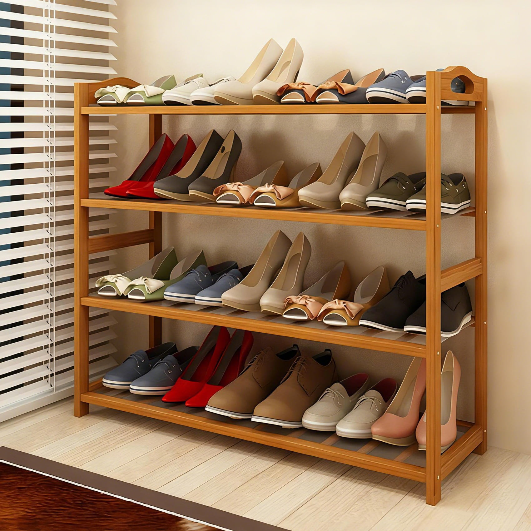 Zimtown Natural Bamboo 4 Tiers Shoe Rack Shoe Storage Organizer 12