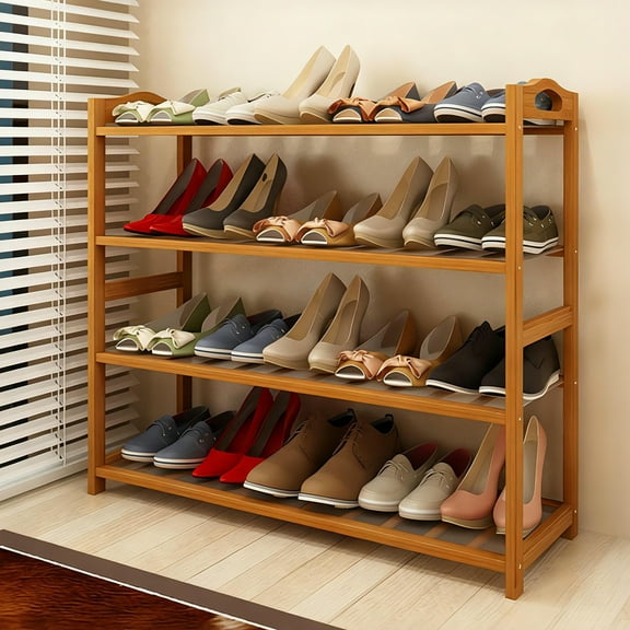 3 Tier Bamboo Shoe Rack for Closet Free Standing Wood Shoe Shelf ...