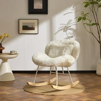 Zimtown Nursery Rocking Chair, Long Pile Fabric Upholstered Rocker Glider, Rocking Accent Chair with Wooden Frame for Living Room Bedroom, White