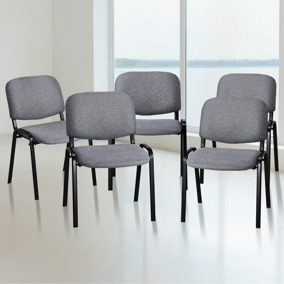 Zimtown Office Chairs 5 PCS, Stacking PU Padded Conference Chairs Upholstered Chair, Desk Chair Seating Set of 5, Gray