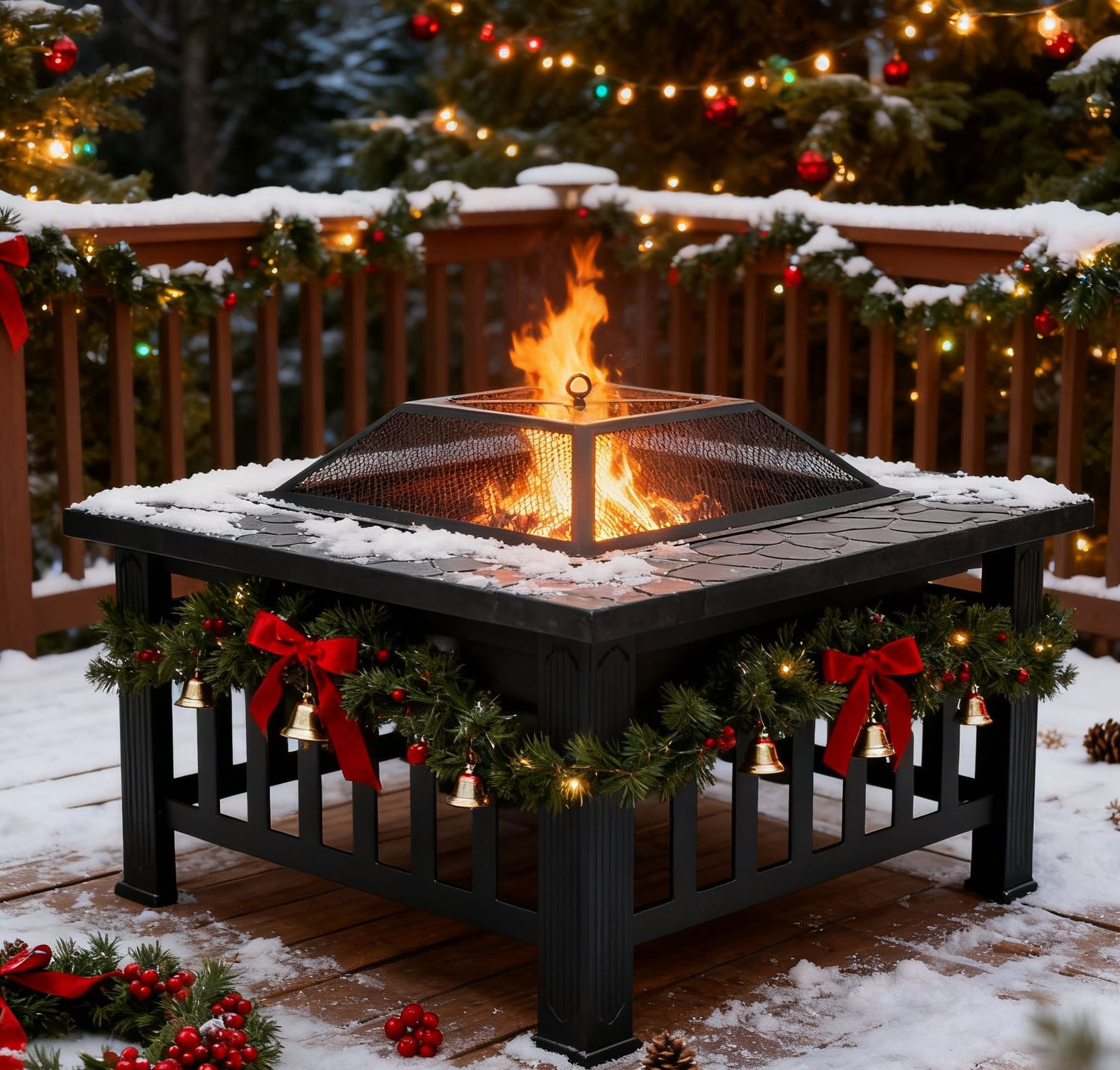 Zimtown Outdoor 32" Square Fire Pit Garden Stove Brazier For Barbecue