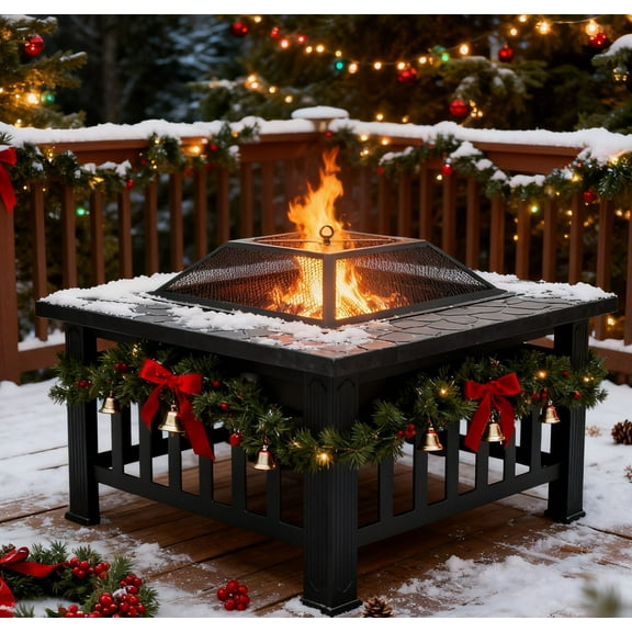 Zimtown Outdoor 32" Square Fire Pit Garden Stove Brazier For Barbecue