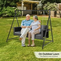 Zimtown Outdoor 5ft Wicker Hanging Porch Swing with Cushions & Chains,  800 lbs Rattan Swing Bench for Garden, Yard, Lawn (Black)