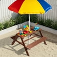 thumbnail image 1 of Zimtown Outdoor Child Picnic Set, Kids Activity Table Set with Umbrella, Toddler Table Seating Set for Patio Garden Backyard, Brown, 1 of 7