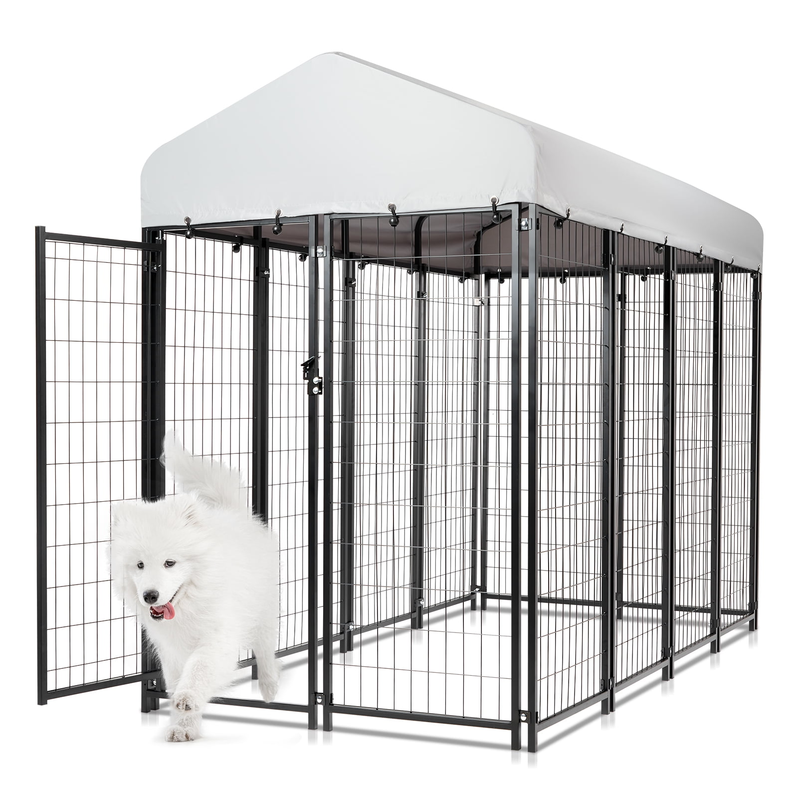 Large Black Steel Outdoor Dog Kennel with Waterproof Cover