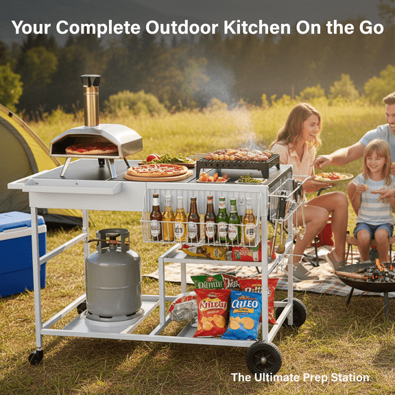 Zimtown Outdoor Grill Cart,Outdoor Kitchen Cabinets w/ Movable Wheels,Food Prep Trolley,BBQ Grill Prep Table
