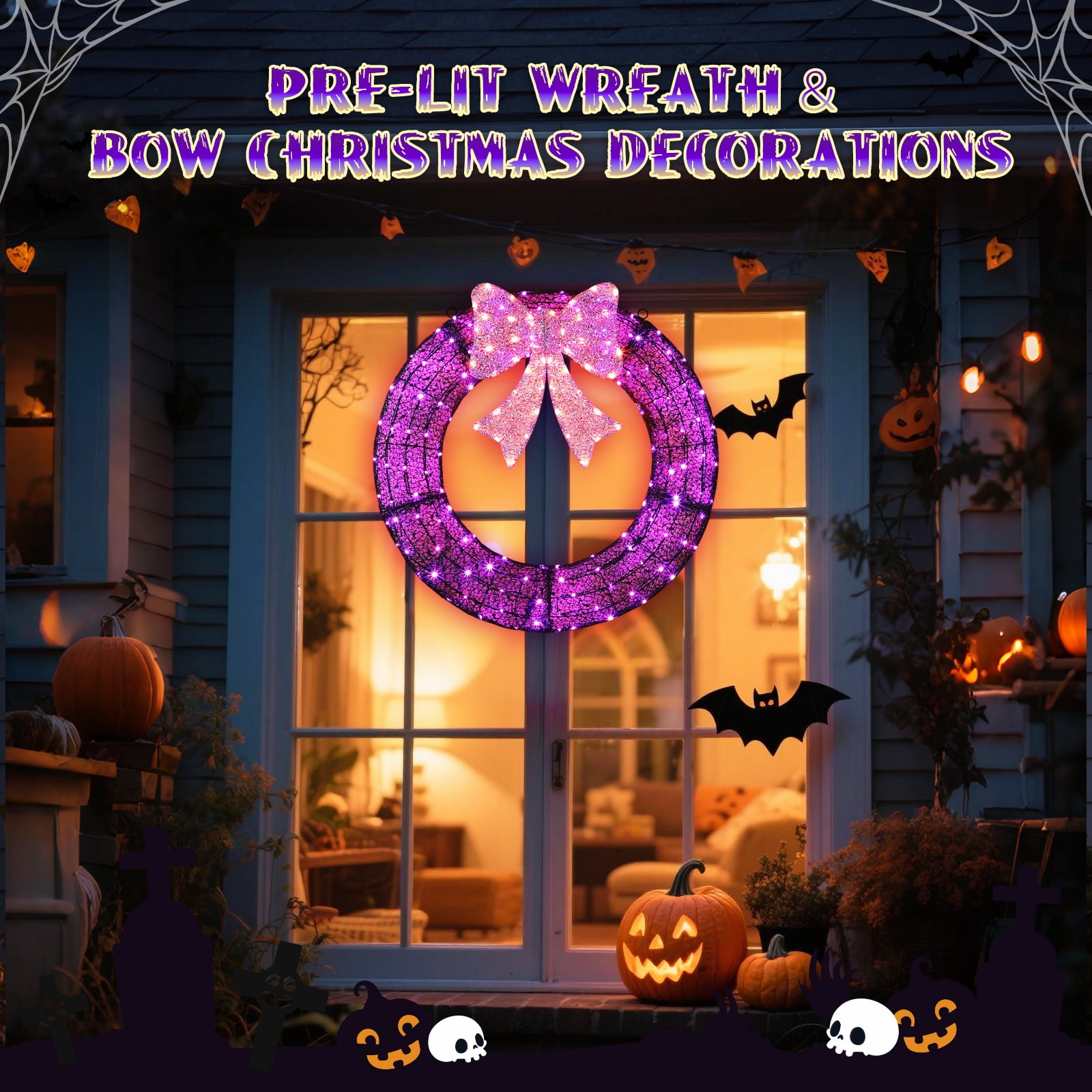 Zimtown Outdoor Halloween 36in Wreath Decor 225 Lights LED for Holiday Decoration - Purple