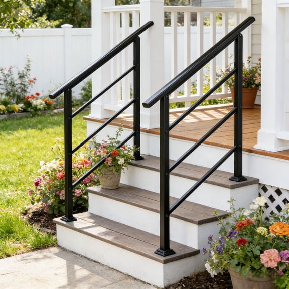 Zimtown Outdoor Handrails for Outside Steps, Fits 1-3 Step, Anti-Corrosion Handrails, 1 Pack