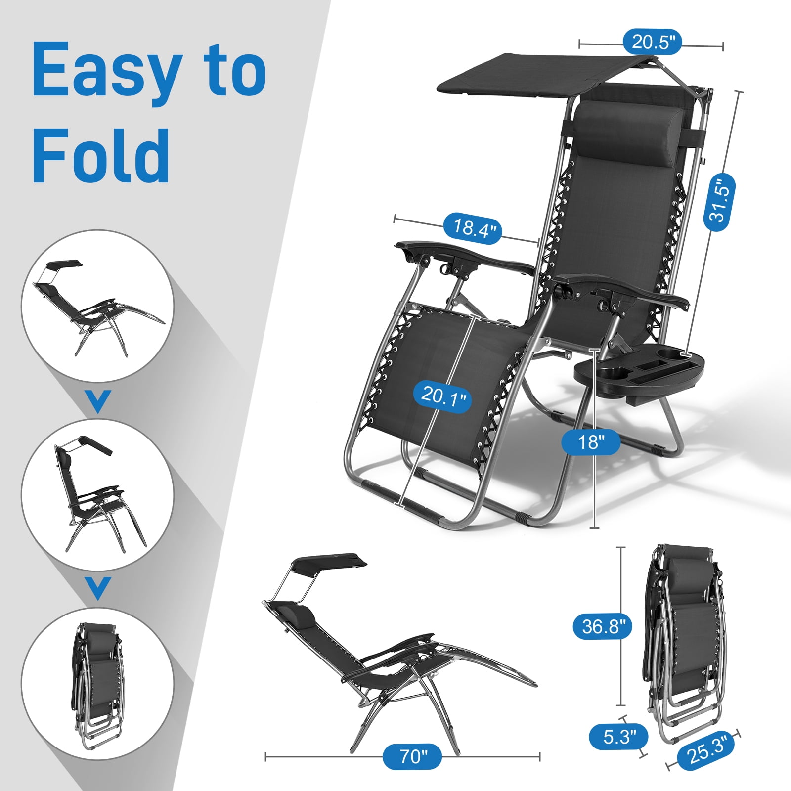 Zimtown Outdoor Lounge Folding Chair, Zero Gravity Chair, Reclining