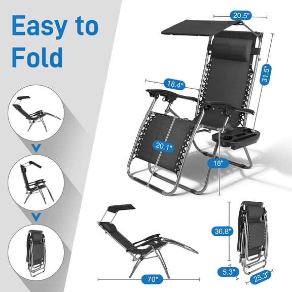 Zimtown Folding Zero-Gravity Chairs, Black