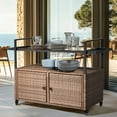 thumbnail image 1 of Zimtown Outdoor Patio Ratten Bar Counter Table w/4 Wheel, Water-proof Wicker Bar Table with Handrail & Tempered Glass Top, Storage Cabinet Cart, Brown, 1 of 13