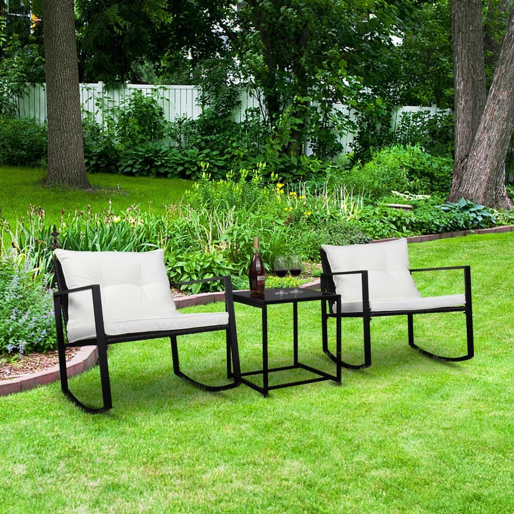 Walmart discount codes: Zimtown 3pc Porch Rattan Rockers with Table: Outdoor Cushioned Iron Patio Furniture Set