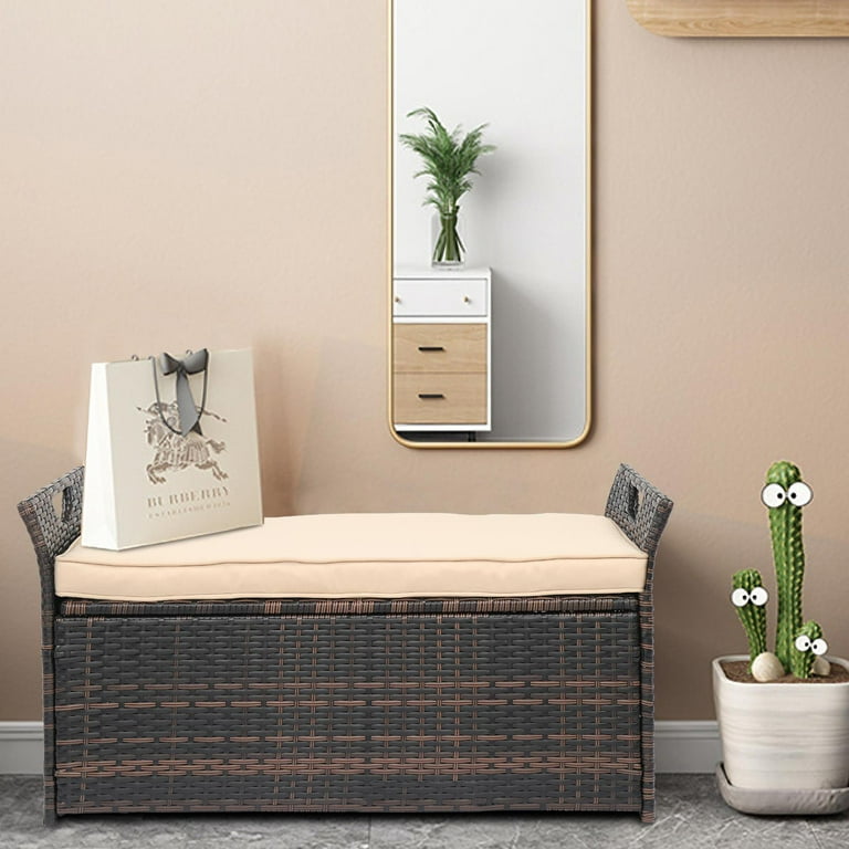 Indoor wicker storage bench sales