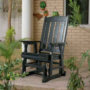Zimtown Outdoor Swing Glider Chair,1-Person Patio Wooden Glider Bench with Cup Holder, Black