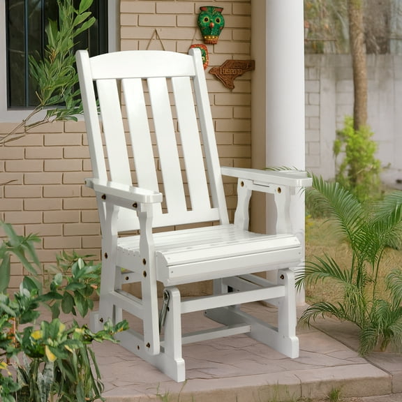 Zimtown Outdoor Swing Glider Chair,1-Person Patio Wooden Glider Bench with Cup Holder, White