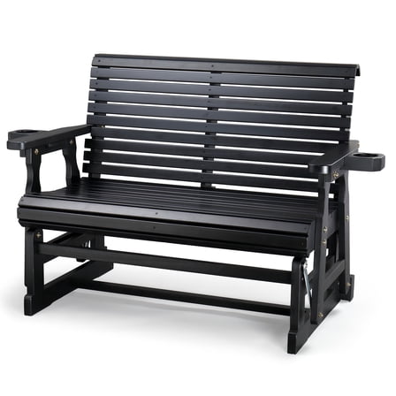 Zimtown Outdoor Swing Glider Chair,2-Person Patio Wooden Glider Bench with Cup Holder, Black