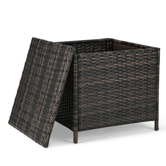 Zimtown 2 in 1 Rattan Storage Box with Lid, 27 Gallon Wicker Coffee Table and Container for Outdoor and Indoor, Patio Side Table for Living Room, Brown