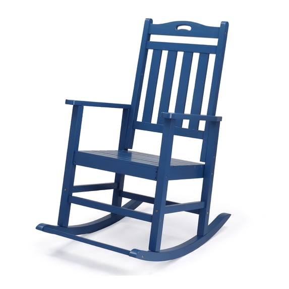Zimtown Outdoor Wooden Rocking Chair with Footboard, Solid Poplar Patio Rocker for Adults, Porch Backyard Garden, Navy Blue