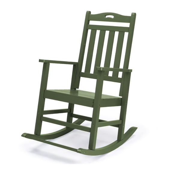 Zimtown Outdoor Wooden Rocking Chair with Footrest Solid Poplar Wood Patio Rocking Chair for Adults Porch Garden Living Room Olive