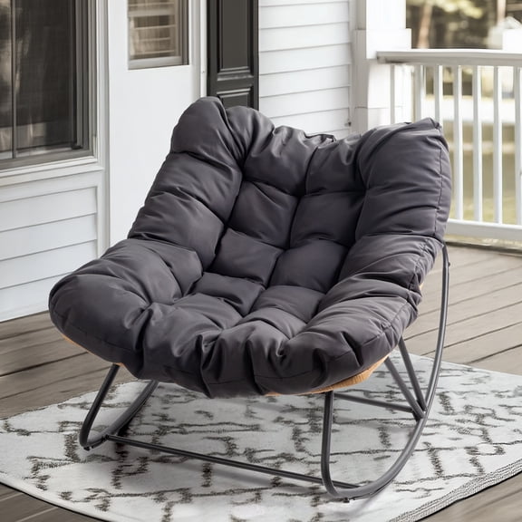 Zimtown Oversized Papasan Rocking Chair 36x48x31in 35.7lb Indoor/Outdoor Dark Gray