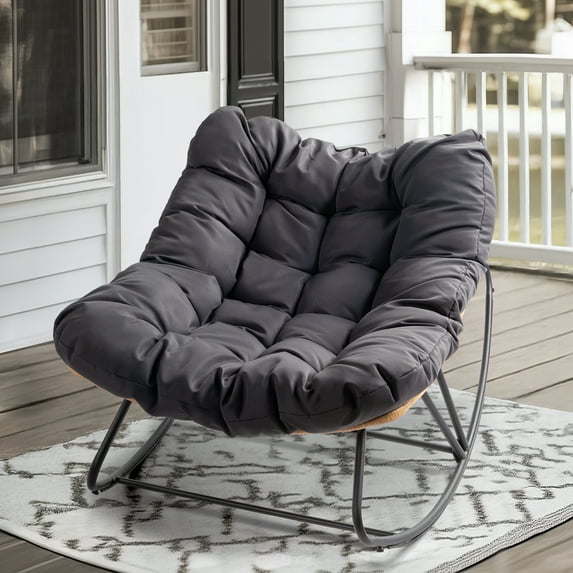 Zimtown Oversized Papasan Rocking Chair 36x48x31in 35.7lb Indoor/Outdoor Dark Gray