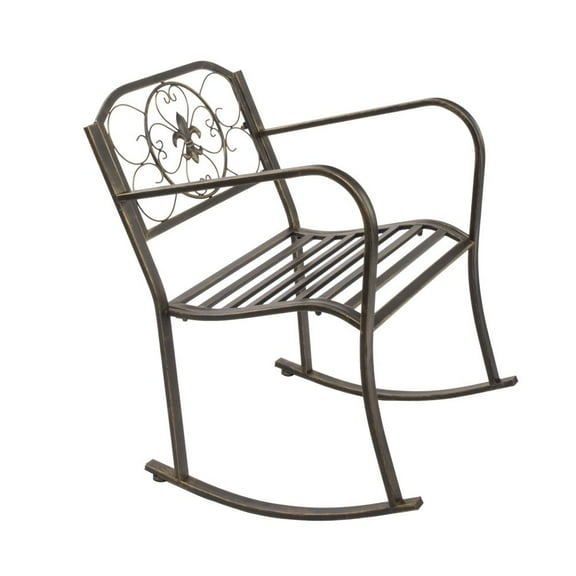 Zimtown Patio Art Flat Tube Wrought Iron Rocking Chair, Bronze