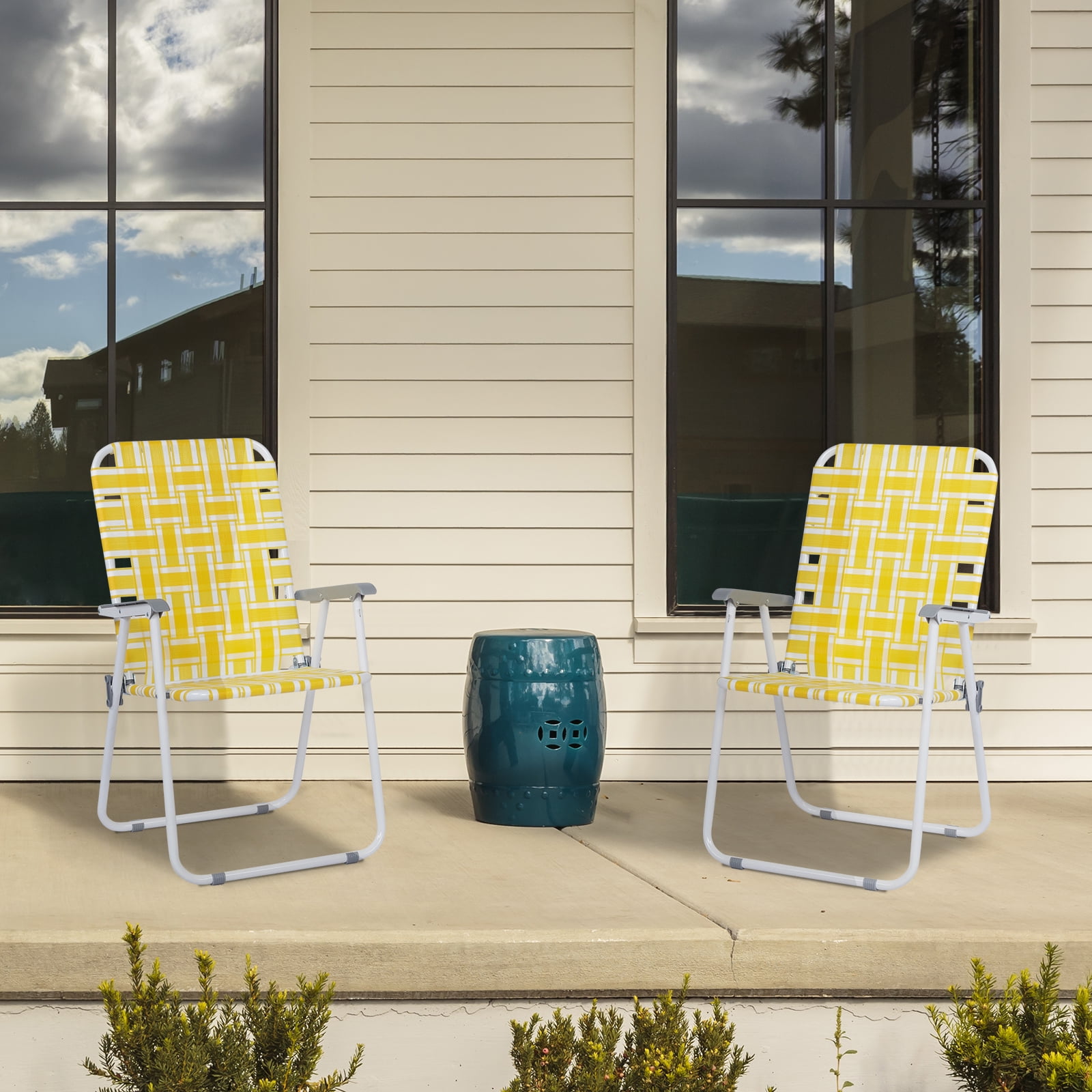 Zimtown Patio Lawn Chair Set 2 Pack Outdoor Beach Chair Portable Camping Chair Yellow