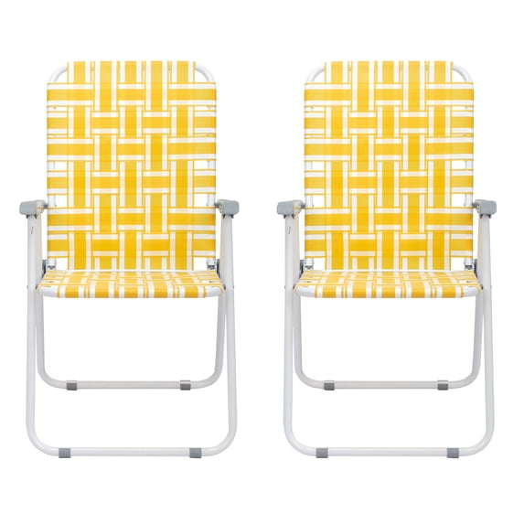 Zimtown Patio Lawn Chair Set, 2 Pack Outdoor Beach Chair Portable Camping Chair Yellow