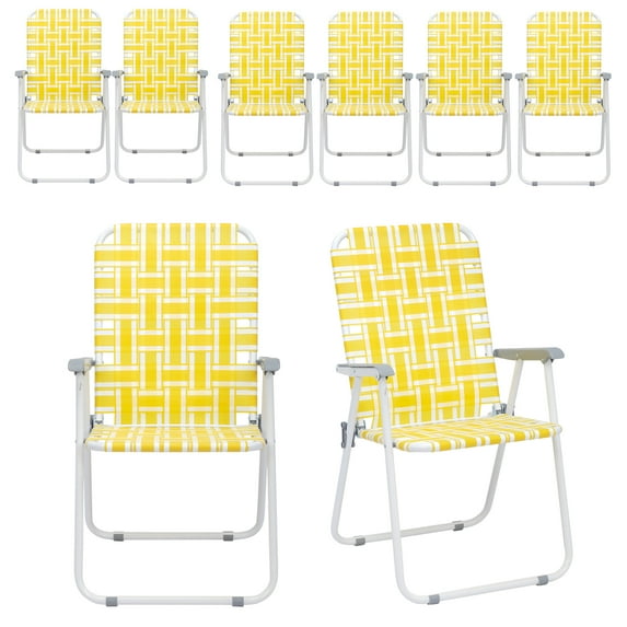Zimtown Patio Lawn Chair Set,8 Pack Outdoor Beach Chair Portable Camping Chair Yellow