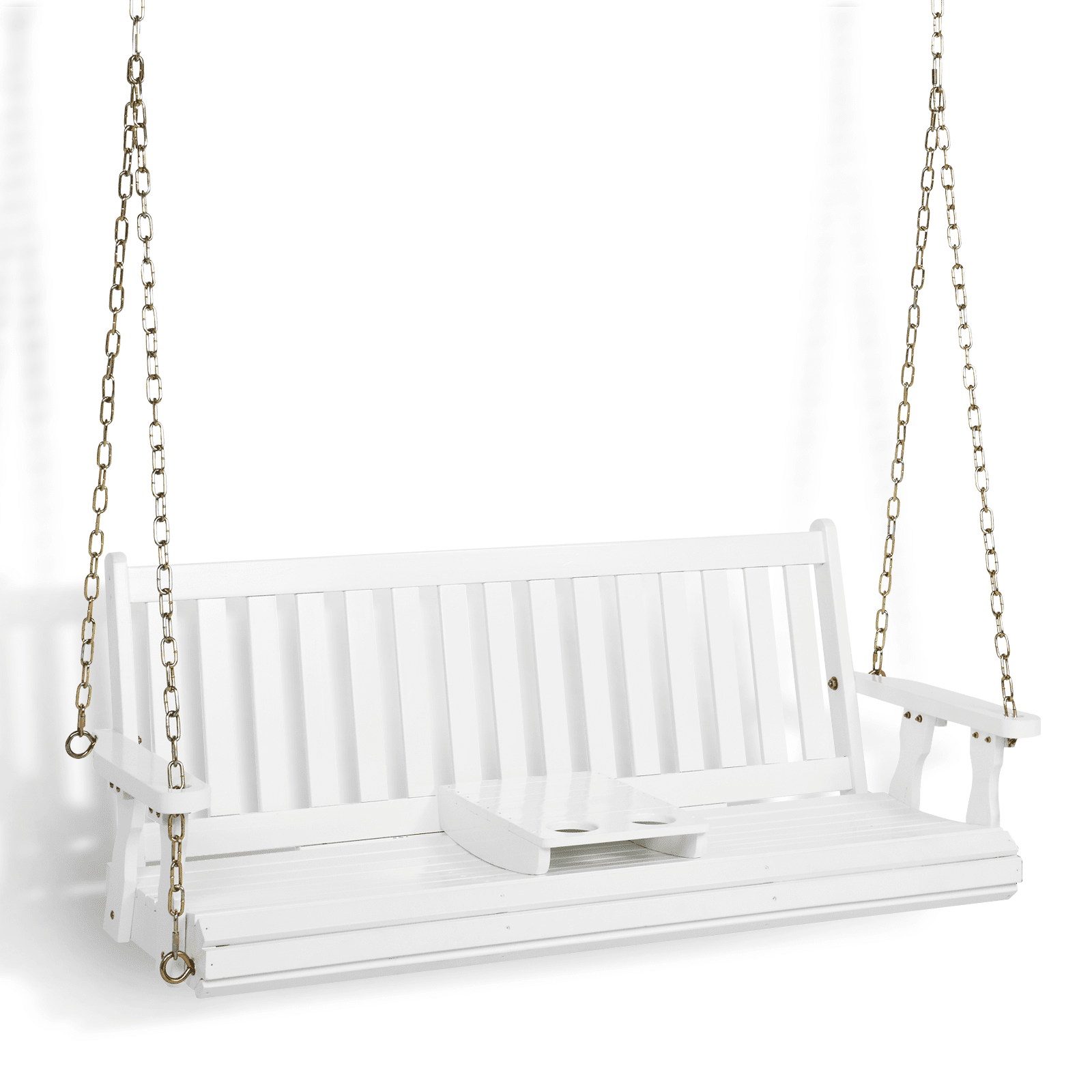 Zimtown Patio Wooden Porch Swing with Cup Holder, Swing Chair Bench