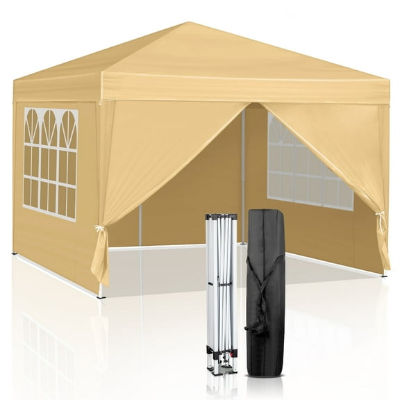 Zimtown Pop up Tent Party Canopy Gazebo with 4 Walls 10' x 10' Canopy Khaki