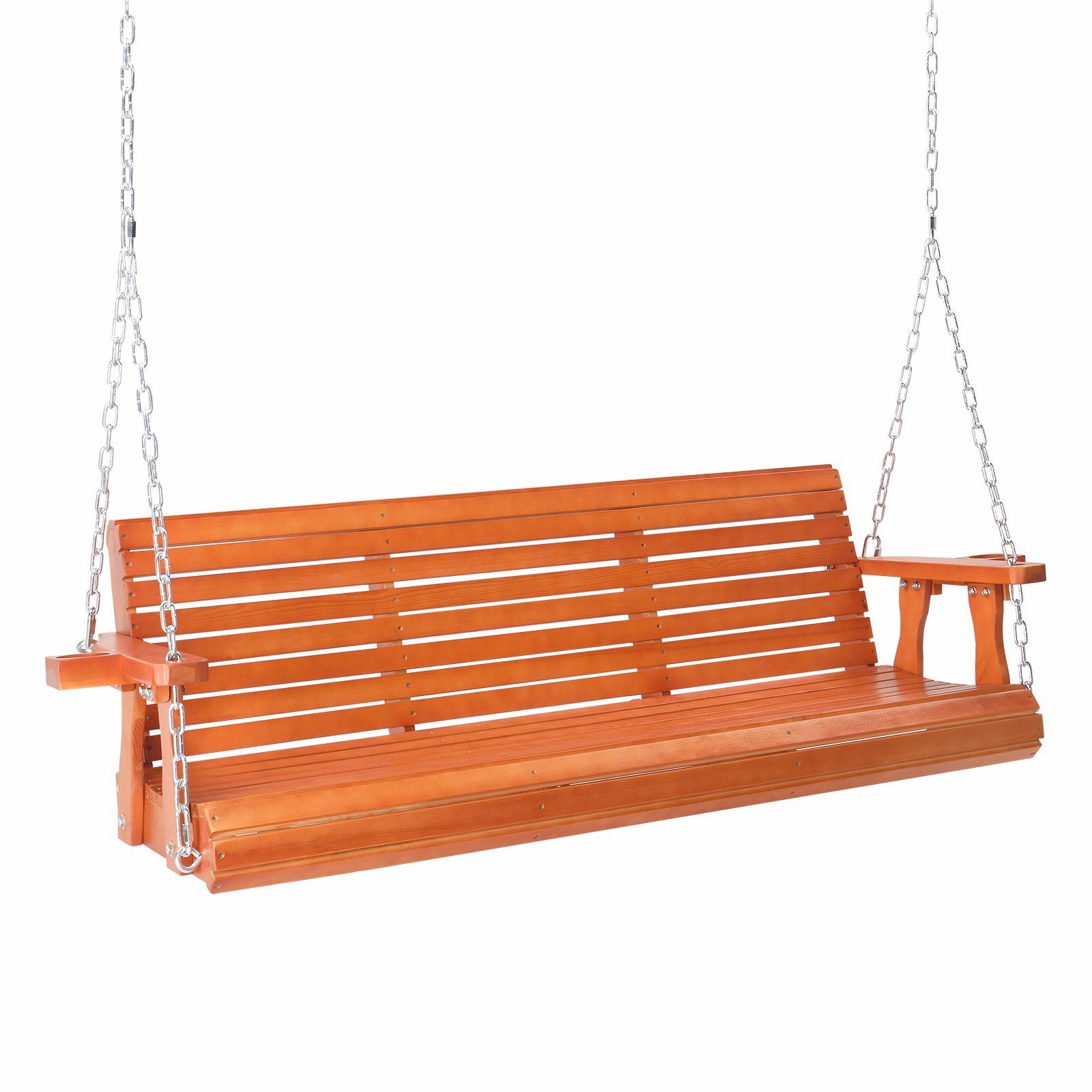 Zimtown 2 Person Fir Wood Porch Swing with Chain Reddish Brown Double
