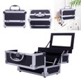 thumbnail image 1 of Zimtown Portable Aluminum Makeup Storage Case Train Case Bag with Mirror Lock Silver Jewelry Box Black, 1 of 8